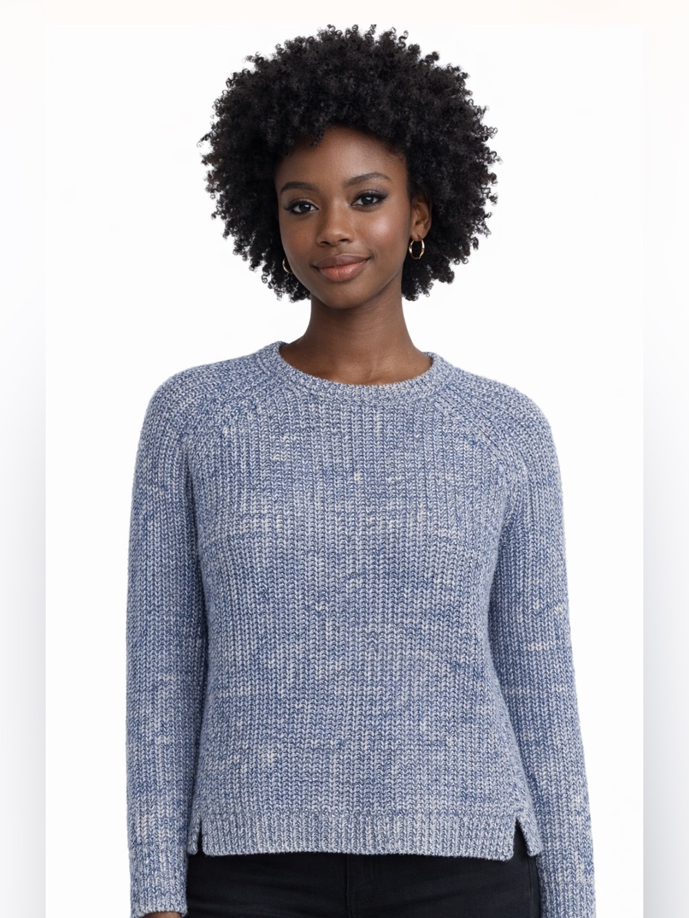 GAP 100% Cotton Sweater XS Blue Marled Crewneck Textured Knit Pullover Fall